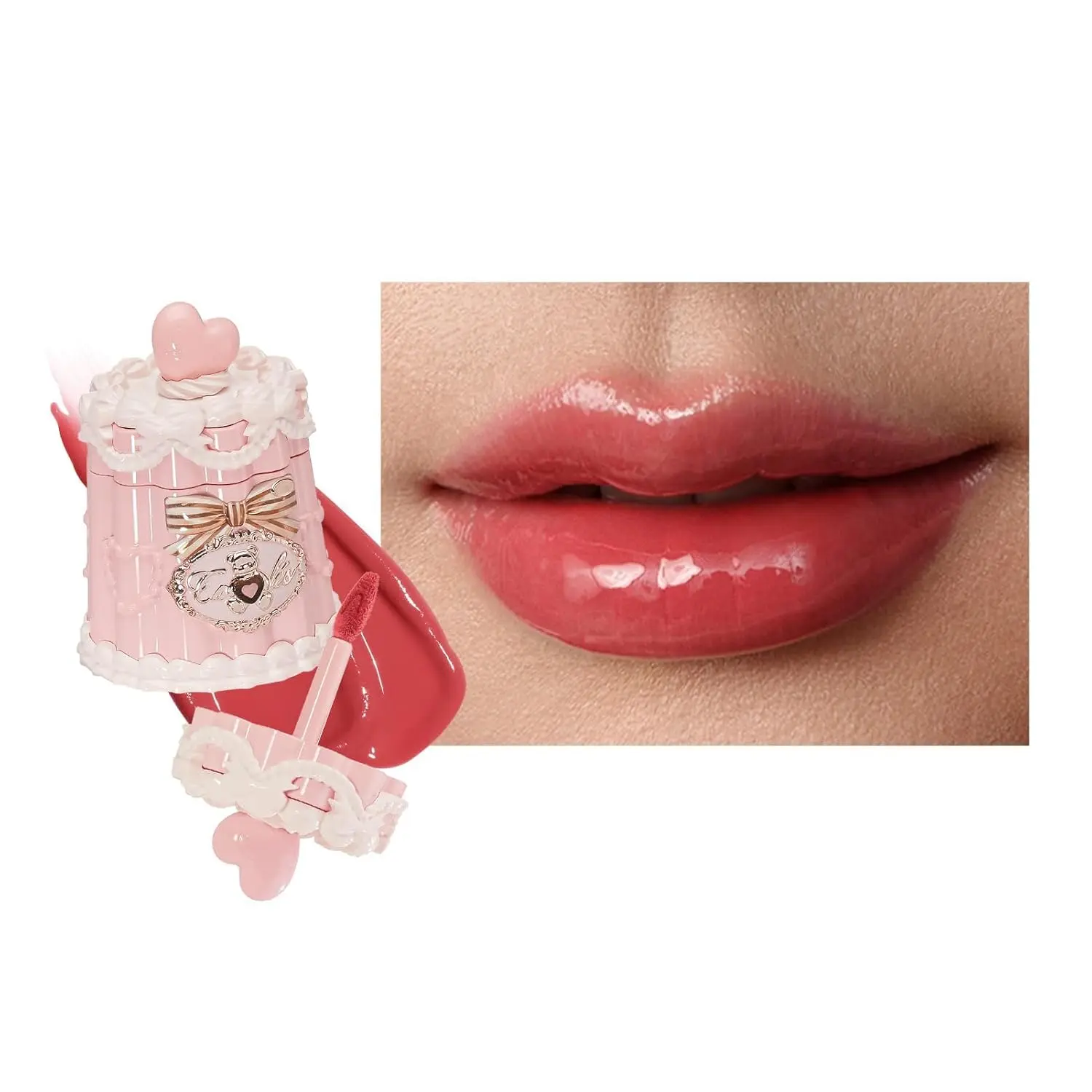 The Sweetie Bear Coating Lip Jelly, Juicy Cherry Rose | Balm-Infused Hydrating Serum Formula, Sheer Glossy Finish, Vegan (JE06 Strawpop)