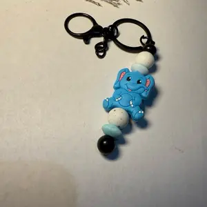 Keychain for that Cute Bag - Blue Elephant Design with Black and White Beads