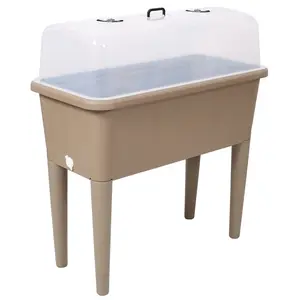 Light Brown Minimalist Self-Watering Raised Garden Bed with Ventilated Transparent Greenhouse Lid, Elevated Planter Box with Removable Legs for Vegetables, Flowers in Gardens, Balconies (All Seasons Use)