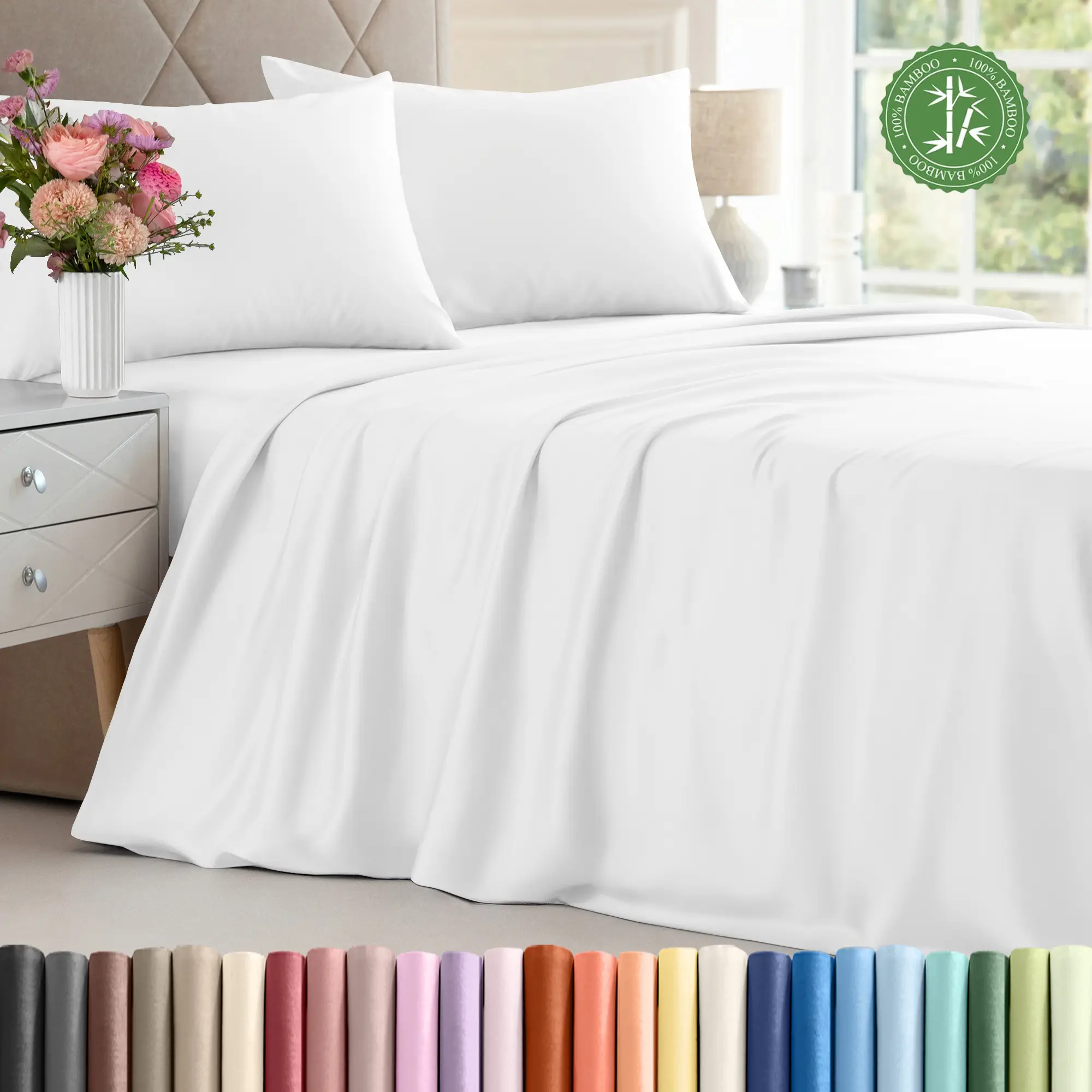 Bamboo Sheet Set - 100% Rayon From Bamboo, Cooling & Breathable, Moisture-Wicking, Lightweight, Machine Washable