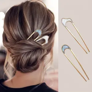 [French Style Hair Fork Accessories] 2pcs French Style U Shaped Hair Pins Vintage Hair Fork Stick Updo Hair Accessories For Women