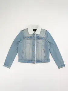 LOVE OF DENIM Women's Sherpa-Lined Denim Jacket