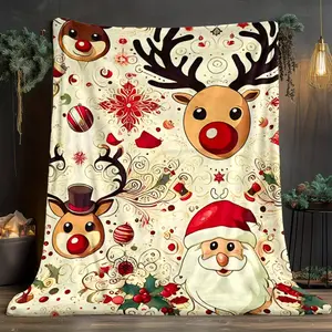 1pc Christmas Blanket - Lightweight Flannel Throw with Santa, Reindeer, Snowflakes - Soft Warm All-Season Couch, Bed, Travel & Camping Blanket - Machine Washable Holiday Decor Gift for Adults, Family, Friends - Cozy Home Decoration, Christmas Bl 674