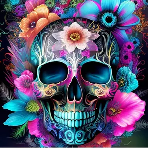 Skull Flower Diamond Painting Kits for Adults, DIY Full Round Drill 5D full drill crystal rhinestone Diamond Art Kits,Gem Art Craft Home Wall Decor 13.78 x 13.78 Inch
