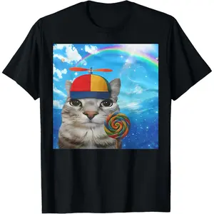 Happy Cat Dreamcore Funny Silly Kitten Brainrot Meme Round Neck T-Shirt