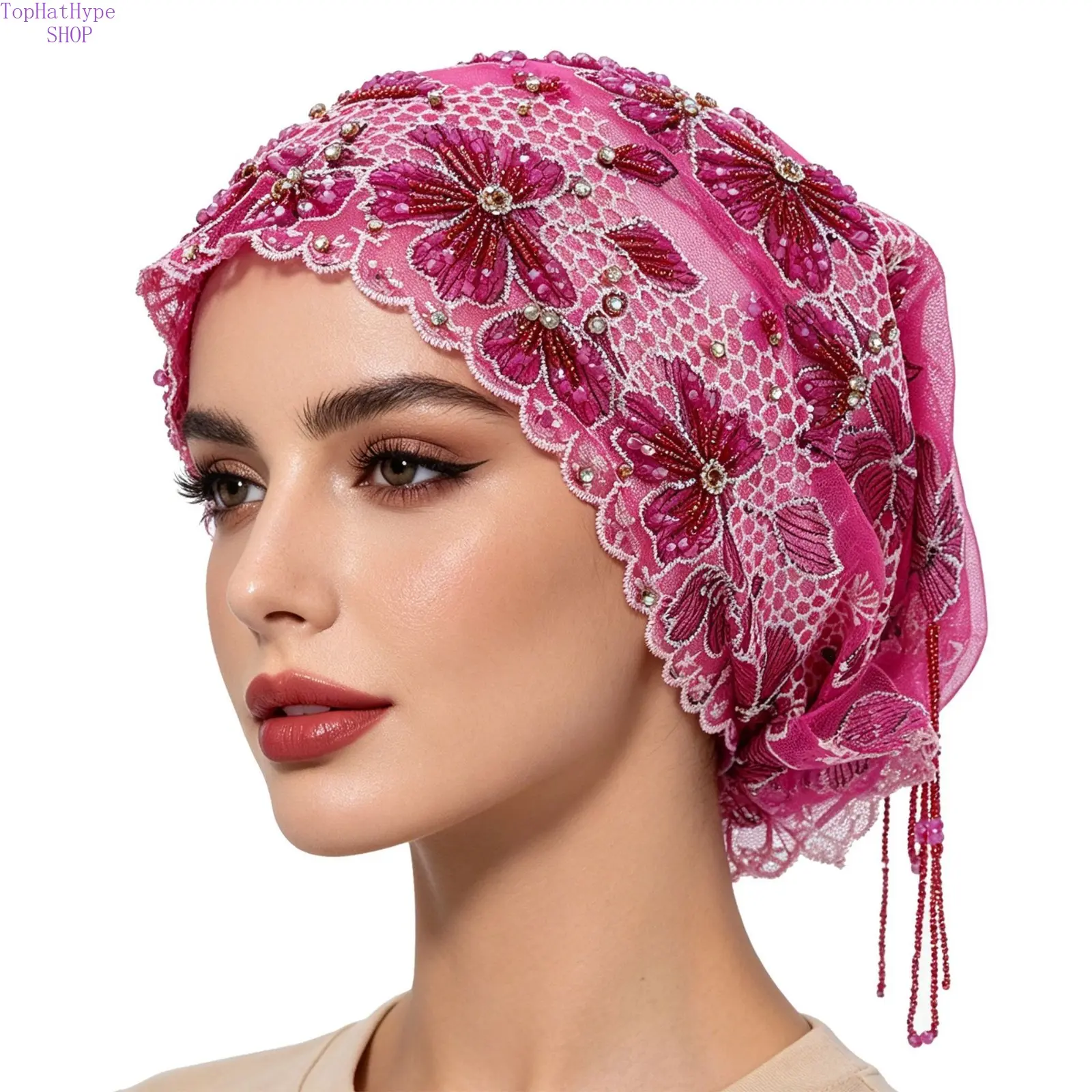 Women's Soft Knit Turban with Handmade Beaded Fringe, Boutique Fashion Head Wrap for Casual and Party Wear, Daily, Female, Versatile Headwear