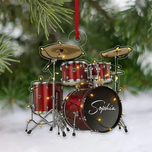Custom Drum Set 2D Acrylic Ornament, Personalized Music Ornament, Holiday Keepsake Christmas Tree Gift for Music Lovers