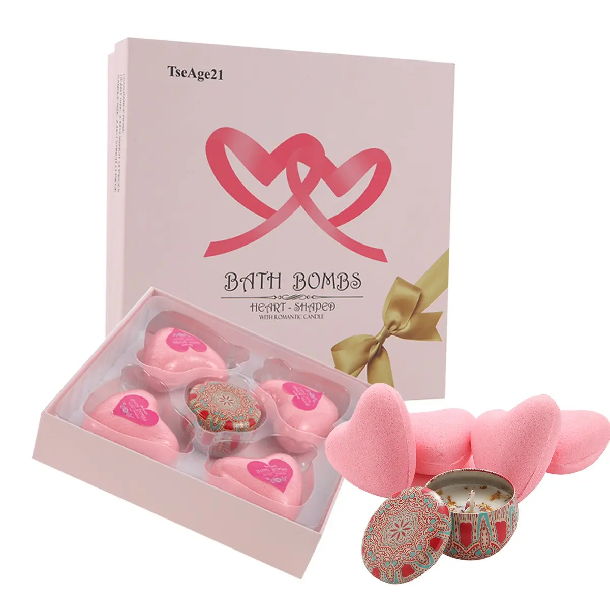 PAS - Heart Bath Bomb - Romantic Bath Bomb with Candle - Exfoliation - Dead Skin - Relaxing - Best Gift