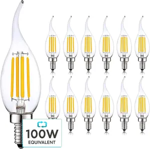 Luxrite 12-Pack Candelabra LED Light Bulbs 100 Watt Equivalent, 800 Lumens, 3500K Natural White, 7W, CA11 Dimmable Chandelier Light Bulbs, Damp Rated, Clear Glass, Flame Tip Shape, UL Listed, E12 Base