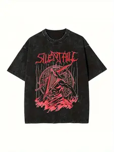 valentine shirts Silent Hill Heavy Metal Pattern T-Shirt Large Black Cotton Short Sleeve Red Retro Horror Game Lovers Clothing  Casual Streetwear