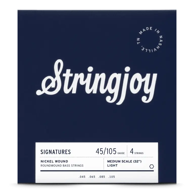 Stringjoy Nickel Plated Roundwound Bass Guitar String Sets - 4-String, 45-105 Light Gauge, Medium Scale, Heavy Bottom Signatures