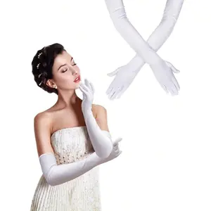 Elegant Women's Long Satin Gloves, 21 Inch Elbow-Length Design, Comfortable Fit for Parties, Performances & Cosplay, Adds Royal Charm