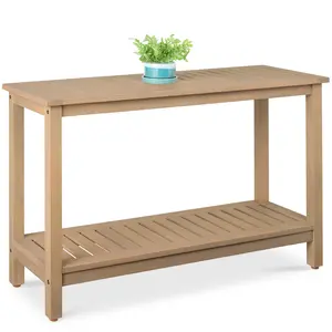 Best Choice Products 48in 2-Shelf Indoor Outdoor Wooden Console Table Multifunctional Buffet Bar Storage