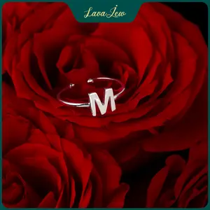 LavaJewelry,  Personalized Initial Adjustable Ring, 925 Sterling Silver Ring, Silver Ring for Men, Women and Girls