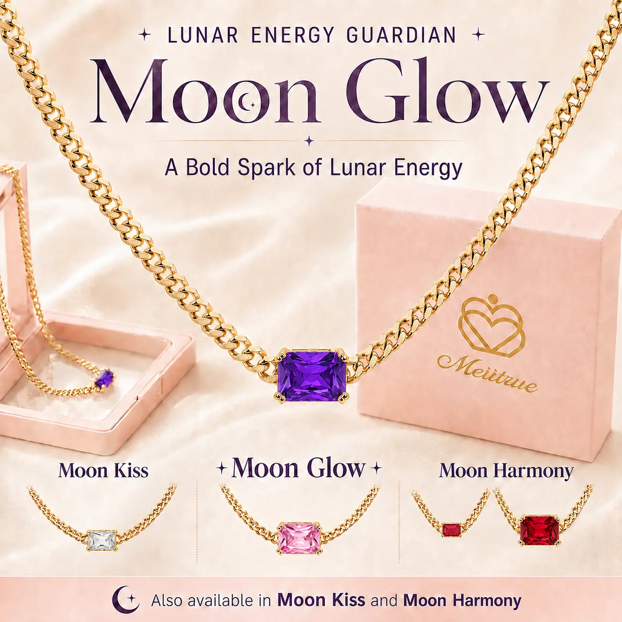 MEIITRUE Lunar Energy Guardian MOON GLOW Color Pendant Necklace – 14K Gold Plated  Cubic Zirconia Pendant Hypoallergenic Fade Resistant Cuban Link Choker, Curated Signature Shades, Perfect Gift for Women