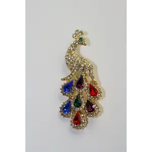 Vintage Handmade Diamond-Ruby-Emerald-Sapphire-Amethyst Rhinestone Peacock Lapel Brooch, Crystal Pin Clip for Jewelry Gifting