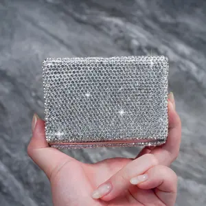 Rhinestone Decorated Card Holder, 1/2 Counts Portable Exquisite Business Card Holder, Desk Organizer for Home Office School, Card Slot, Office Desk Accessories, Metal Card Holder