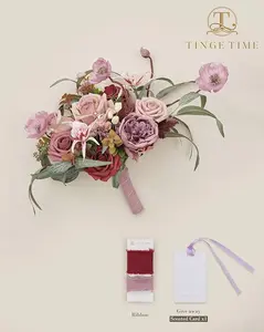 TINGE TIME 11 Inch Artificial Bridal Bouquet, Fall Wedding Bride Bridesmaid Tossing Bouquets Flower for Wedding Anniversary Bridal Shower and Home Party Decoration (Purple & Burgundy) Decorative Gift