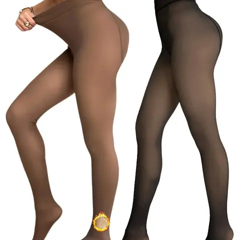 CHICME Women's High-Waisted Thick Fleece-Lined Elastane Thermal Tights - Smooth, Sheer, Comfortable, Stretchy, Slimming Polyester Blend Underwear Leggings, Free Size, Basic Plain Casual Elastic Warm Winter Wear