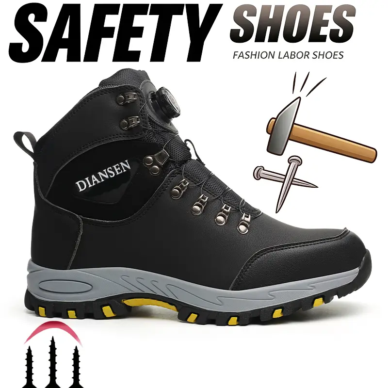 Men High Cut Steel Toe Safety Work Boots Anti-Impact Anti-Puncture Breathable Durable Protective Footwear for Construction Mining & Warehouse Work