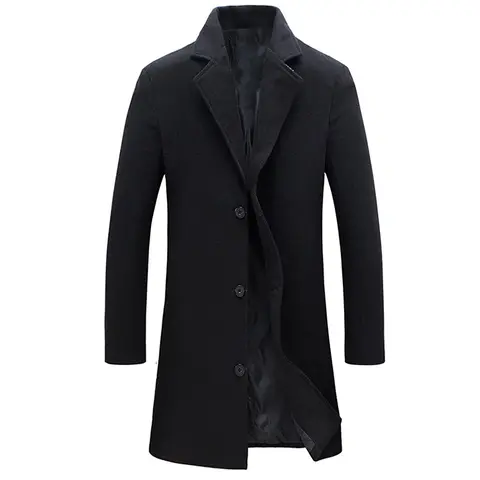 Kingapril Men's Classic Wool Blend Fitted Pea Coat - Single-Breasted Winter Overcoat with Notched Collar, Buttons, Exterior Pockets, 1 Interior Pocket, Long Sleeves, Solid Color Menswear Top, Gifts for Him, Secret Santa Gifts Adults
