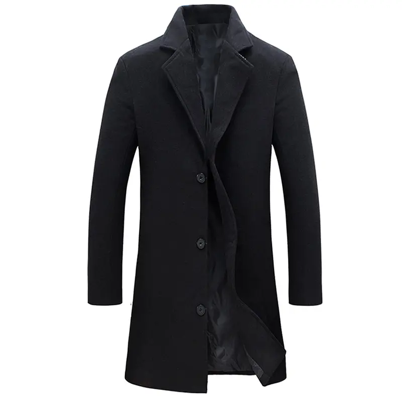 Kingapril Men's Classic Wool Blend Fitted Pea Coat - Single-Breasted Winter Overcoat with Notched Collar, Buttons, Exterior Pockets, 1 Interior Pocket, Long Sleeves, Solid Color Menswear Top, Gifts for Him, Secret Santa Gifts Adults