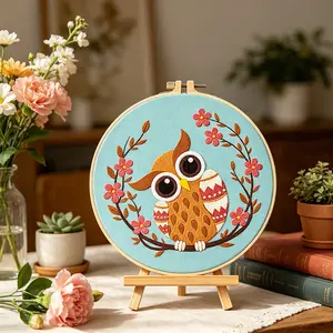 Owl Themed Embroidery DIY Art Kit, Beginner Friendly Sewing Set, Includes Fabric, Hoop, Threads, Tools, Instructions, Creative Home Decor, Gift Idea, Flower Embroidery