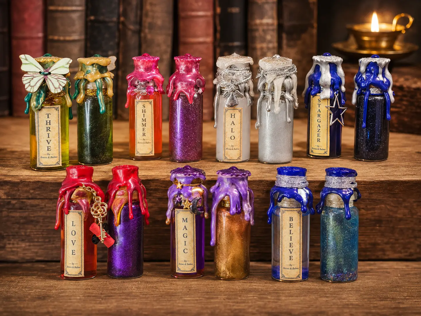 Handmade Mini Affirmation Decorative Potion Bottles - Themed with Believe, Love, Magic, Halo, Thrive, Stargazer, Shimmer - Fantasy Decor