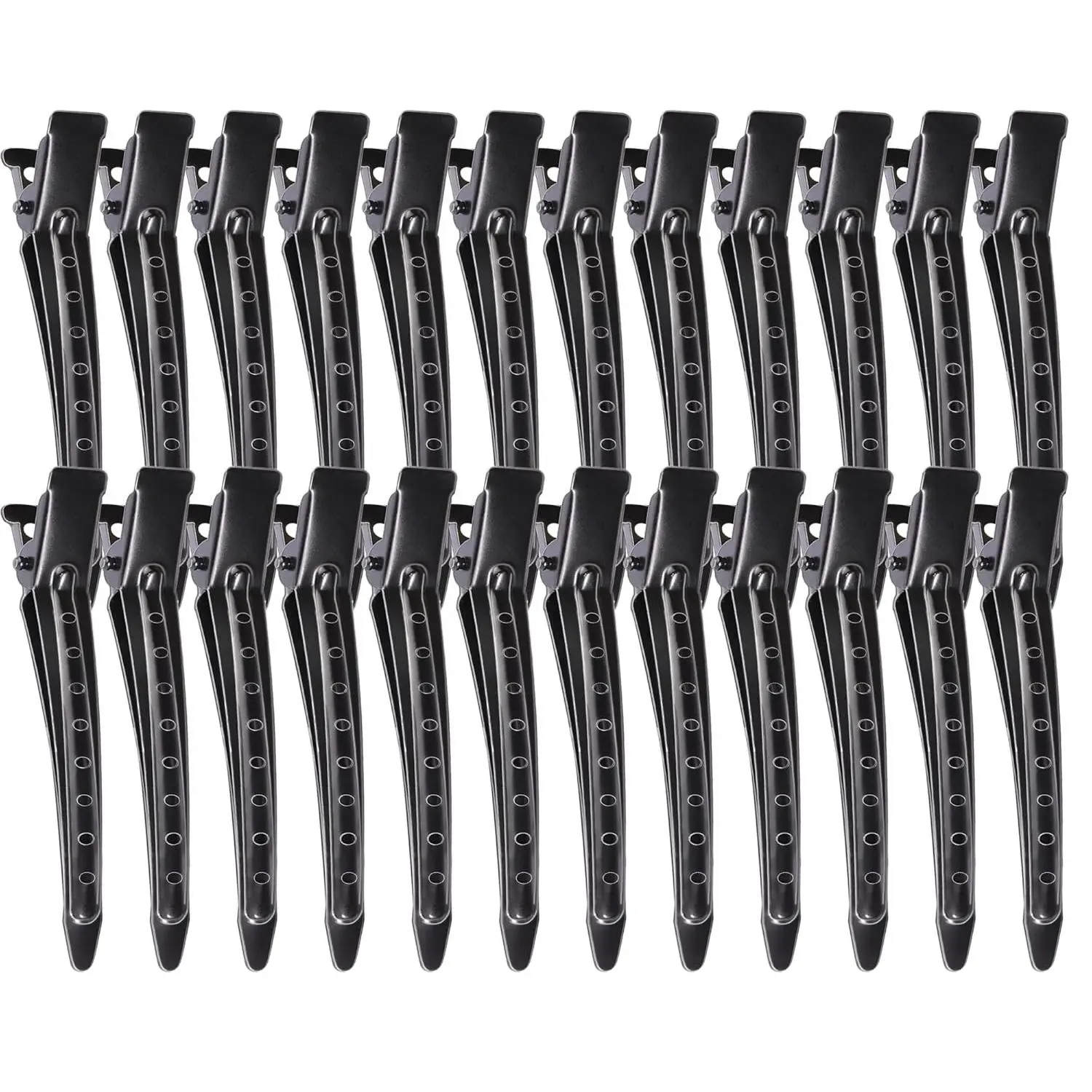 Duck Billed Clips, 30pcs 3.5 inch Metal Alligator Hair Clips with Holes, Hair Clips for Styling Sectioning, Hair Coloring, Pin Curl Clips for Hair Roller, Black