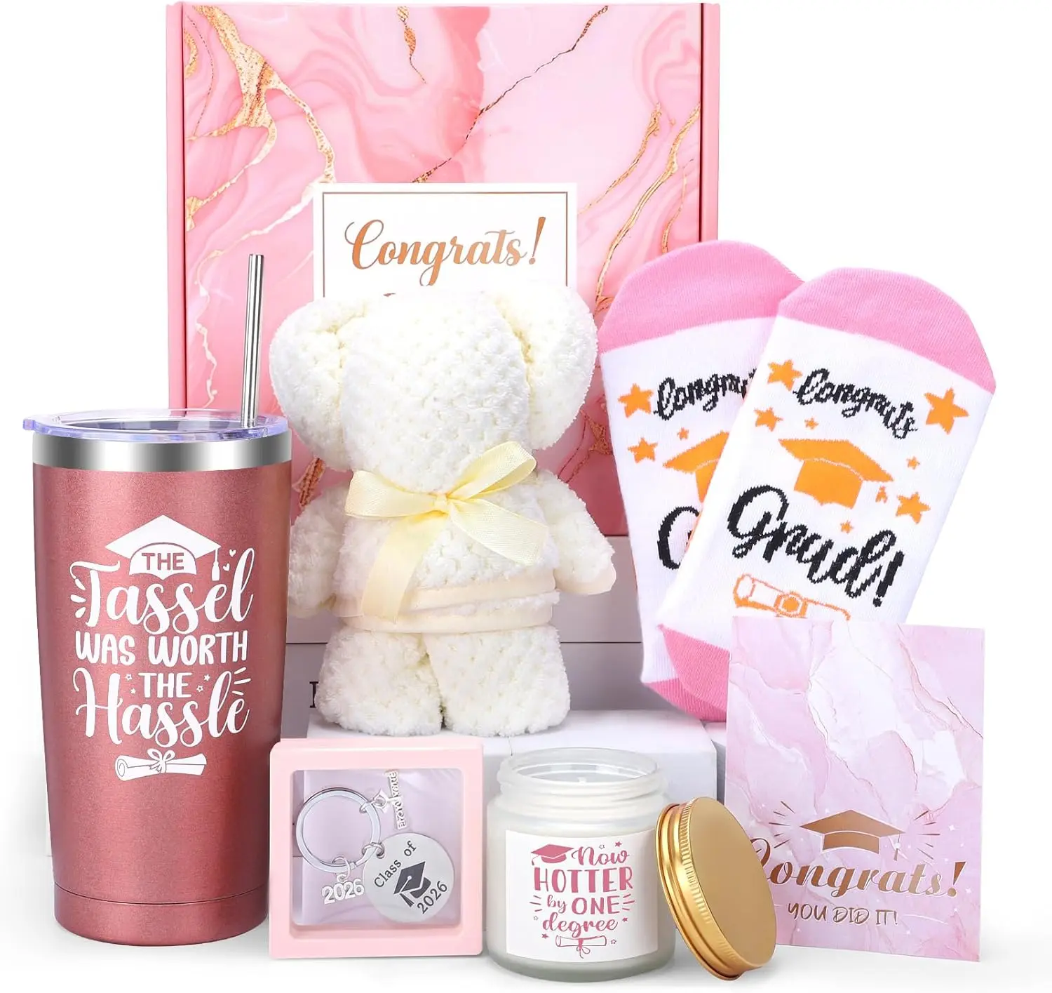 2026 Class Graduation Gift Basket for Adult Females - 20 oz Wine Tumbler Boxed Party Gift Set, Congratulations Present for Daughters (High School, College)