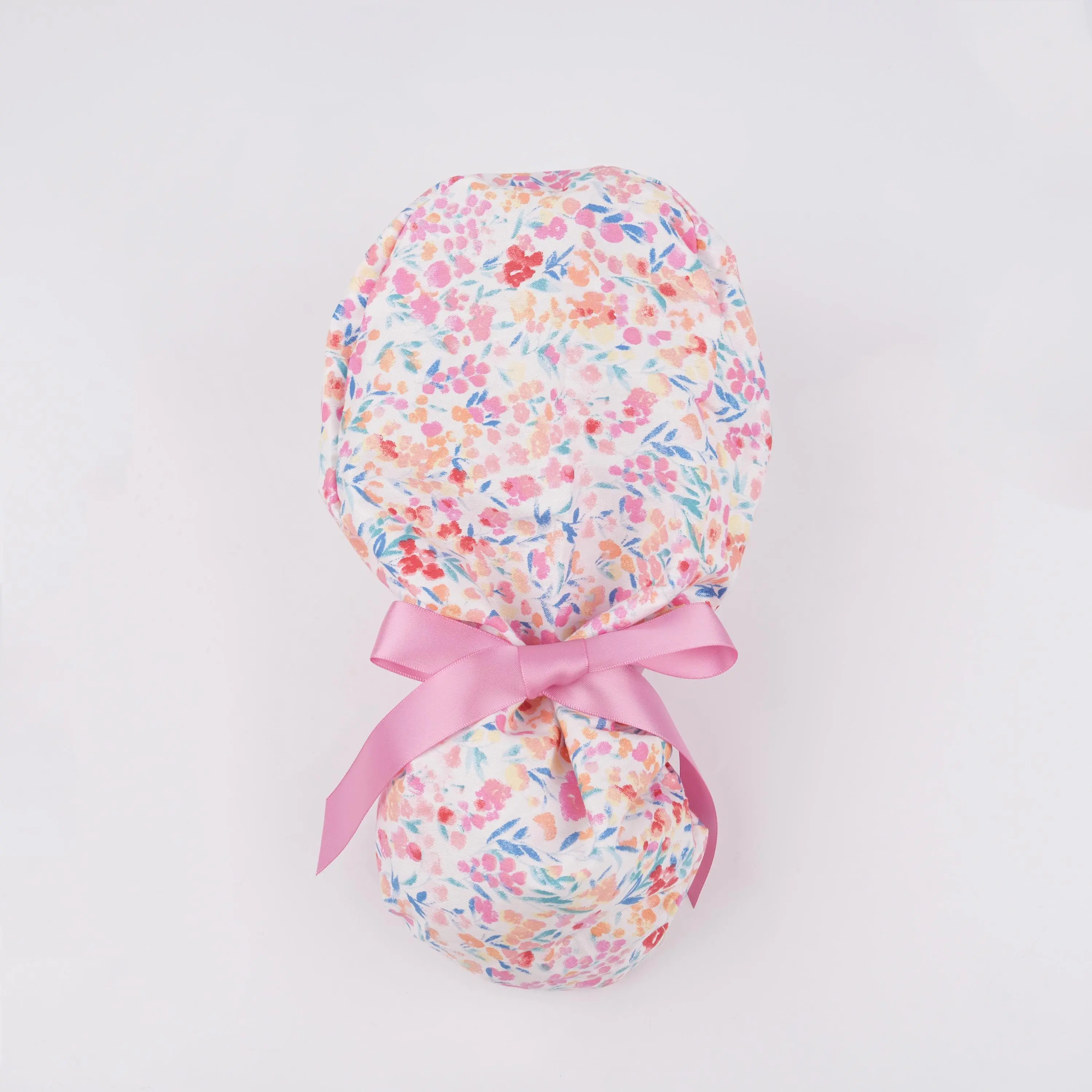 Floral Ponytail Scrub Cap for Long Hair, Pretty Flower Surgical Hat with Buttons, Cute Surgery Caps,Handmade Cotton Women’s OR Hats Haircare Heatless