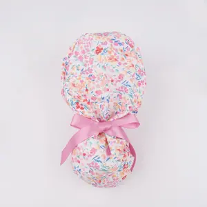 Floral Ponytail Scrub Cap for Long Hair, Pretty Flower Surgical Hat with Buttons, Cute Surgery Caps,Handmade Cotton Women’s OR Hats Haircare Heatless
