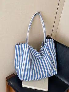 Women's Striped Pattern Tote Bag, Casual Large Capacity Shoulder Bag for Daily Used, Trendy All-match Bag for Commuters and Students