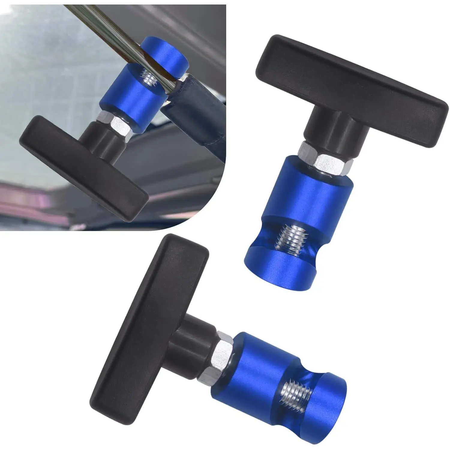 2 PCS Aluminum Car Hood/Trunk Prop Struts Clamp with Anti-Slip Grip, T-Handle Portable Locking Anti-Pinch Device, Universal for Tailgate Hatch Support Bars (Blue)