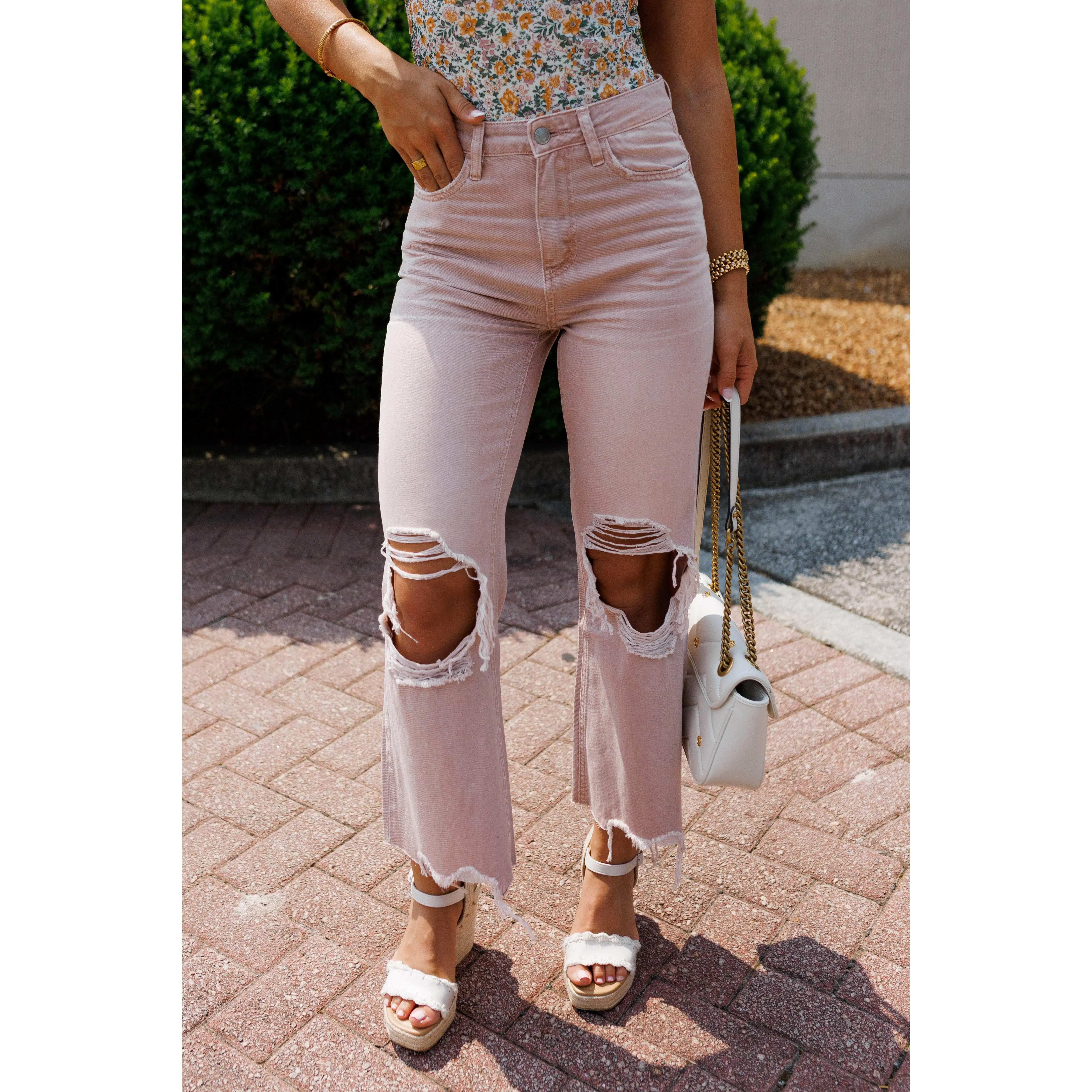 Mauve Crop Flare Denim