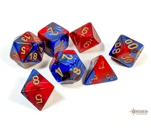 Gemini (Blue-Red/Gold) Chessex Brand D&D/RPG Polyhedral Dice Set - 7 Dice with Clear Storage Case
