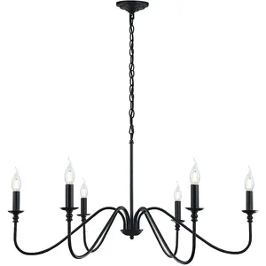 Black Chandelier,6-Light Rustic Industrial Iron Chandeliers for Dining Room Lighting Fixtures Hanging,Candle Hanging Hallway, Living Room, Foyer, Bedroom, Office, Bar,Island Lights