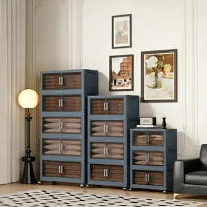 No Assembly Large Capacity Storage Cabinet Movable Universal Wheel Transparent Visible Door Stackable Combine Home Toy Snack Sundries Sorting Organizer