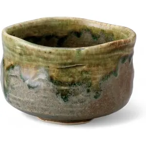 Handmade Ceramic Matcha Tea Bowl Authentic Japanese Tea Ceremony Pottery, Made in Japan, Brown Green Drip