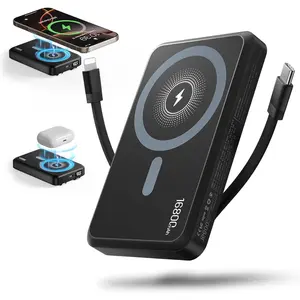 2025 Magnetic Wireless Power Bank, 16000mAh Charger with 2 Built in Cables, LED Display Magnetic Battery Pack Travel Essentials For iPhone 16,15,14,13,12,Pro,Mini,Pro Max, Android