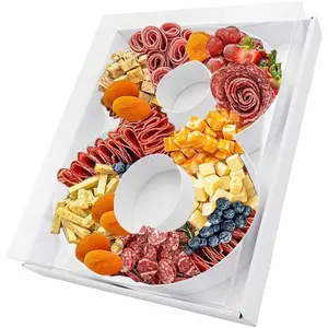 12.5inch Fillable Paper Mache Number Letter Cardboard Cutouts Charcuterie Board Food Sweet Cupcake Tray Party Decorative Box(Number 8, White)