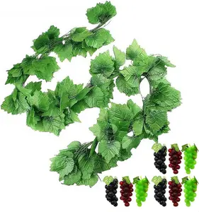 12 Strands 90 ft Artificial  Grape Vines with 9 Strings Grapes, Hanging  Large Leaves Garland for Wedding Party Store Home Decor Indoor Outdoors