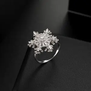 Snowflake Rings, Funny Rotatable Snowflake Adjustable Big Ring Fidget Rings for Womens Anxiety Relief