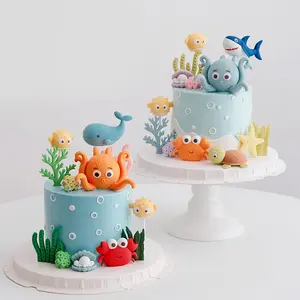 Ocean Time Kids Birthday Decorations, Boy Girl Birthday Cake Topper, Whale Octopus Turtle Crab Shell Seaweed Starfish Home Decoration