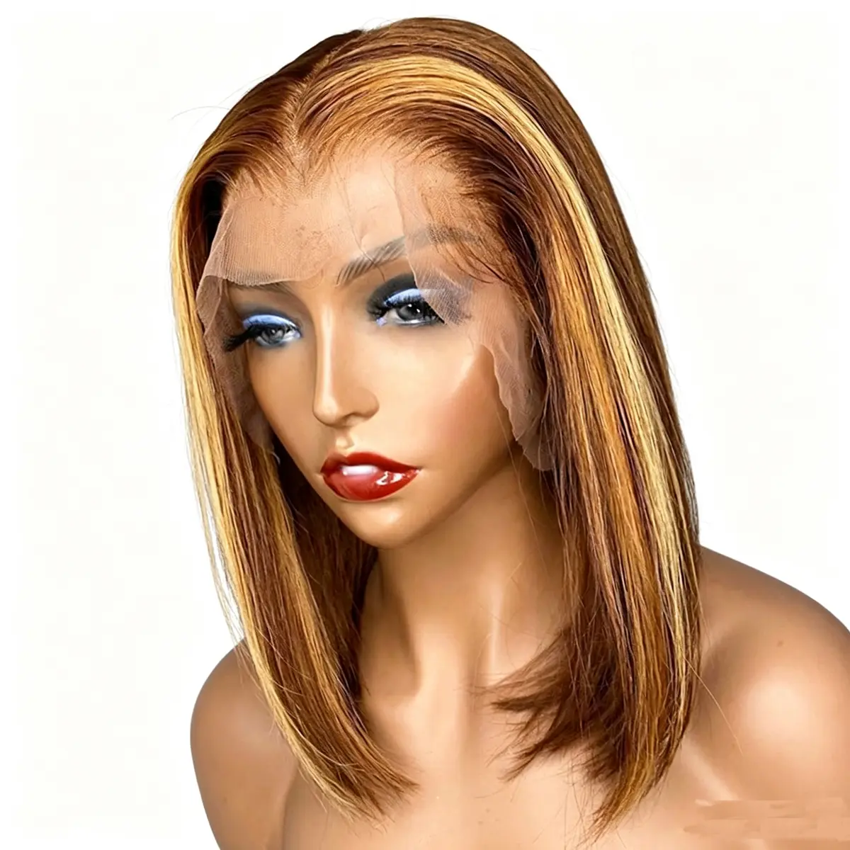 Yeswigs Highlight Short Bob Wigs Human Hair 13x4 HD Lace Front Wigs Bob Wig Straight Bob Wig Lace Front Human Hair Wigs Piano P4/27 Brown Blonde 613 Pink Blue Black Red Ginger 99J Burgudny Grey Color Bob Wigs For Black Women
