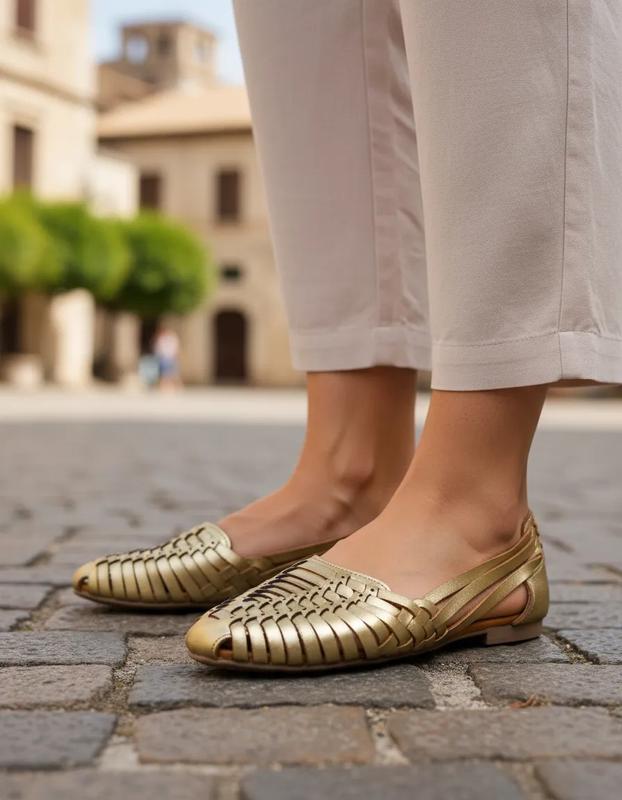 Women's Mexican Leather Huaraches Flat Sandals Model 2167 Handmade Woven Style Genuine Leather Upper Comfortable Ethically Made in Mexico Closed Toe