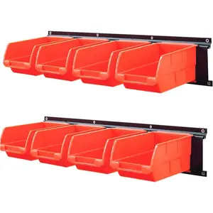 8-Bin Storage Bins Garage Rack System 2-Tier Orange Tool Organizers Cube Baskets Wall Mount Organizations (Orange)