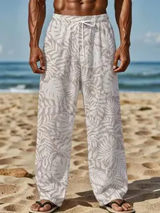 Blue and white maple leaf silhouette refreshing simple and casual long pants