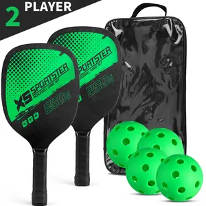 Complete Pickleball Game Set - 2 Pickleball Paddles, 4 Pickleballs & Storage Bag for All Skill Levels, Green Black