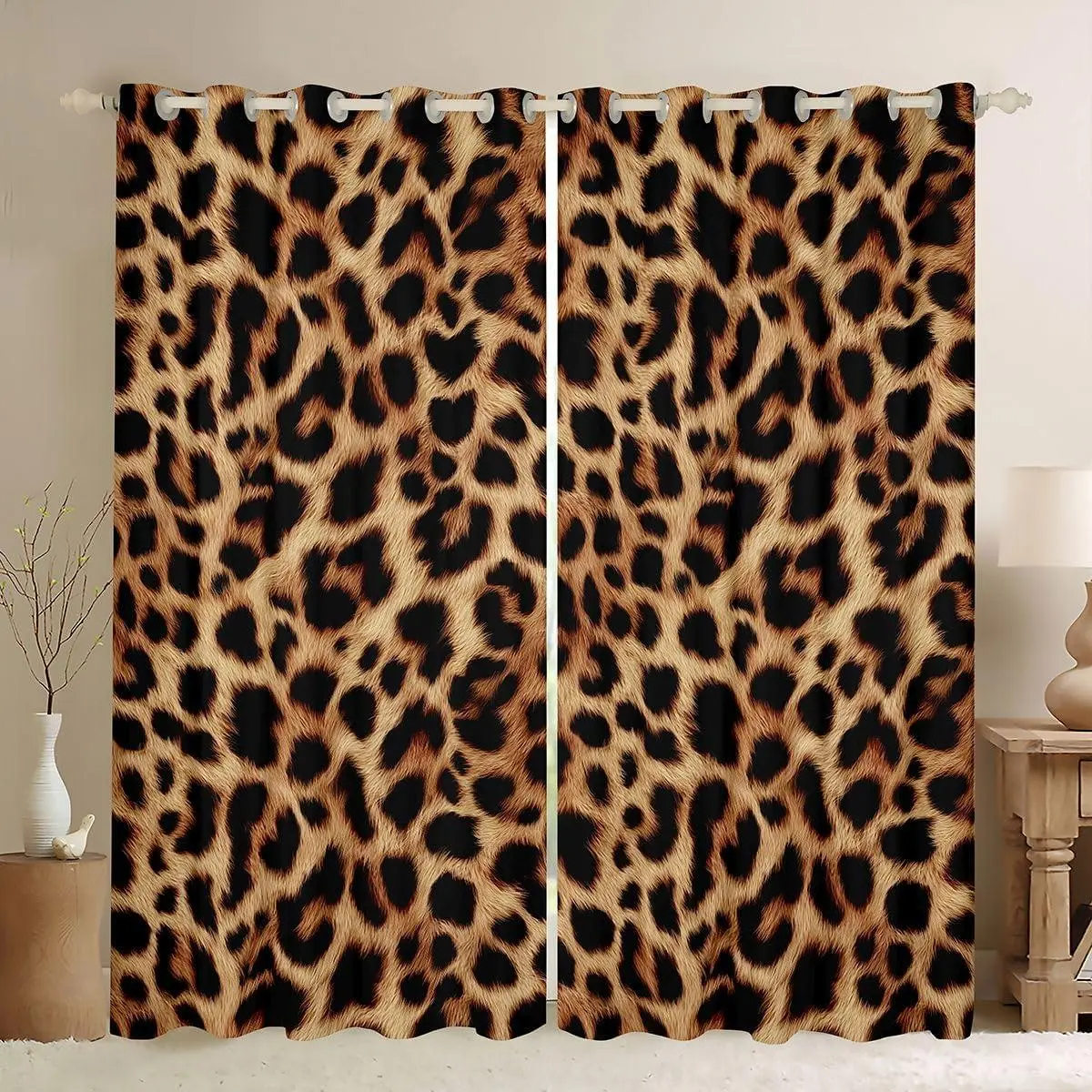 Leopard Print Curtains Living Room Bedroom Cheetah Print Blackout Darkening Drapes Modern Art Window Treatments,2 Panels Safari Room Decor